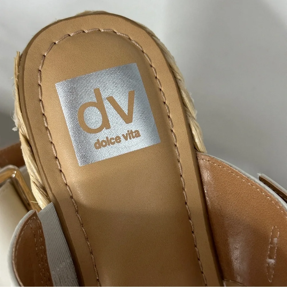 DV Dolce Vita Lucine Buckle Strap Espadrille Wedge Sandals Ivory